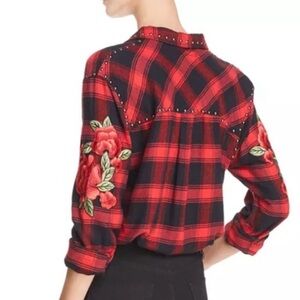 Rails Red and Black Plaid Shirt with Studded Accents